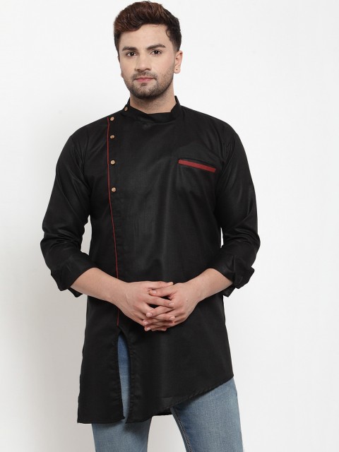 

Benstoke Men Black Solid Angrakha Kurta