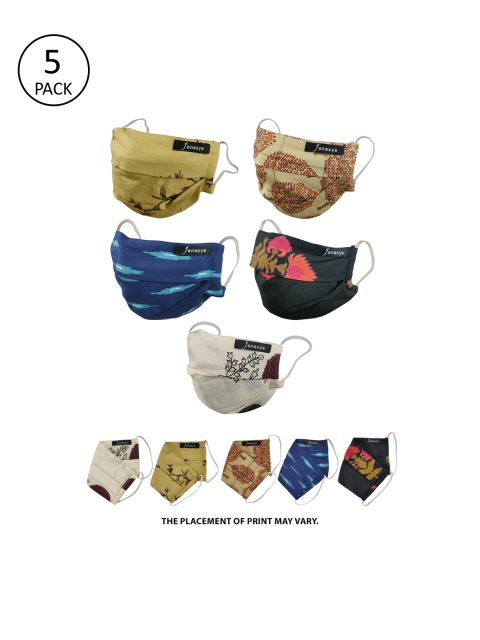 

Janasya Adults Pack Of 5 Printed 2-Ply Reusable Cloth Masks, Beige