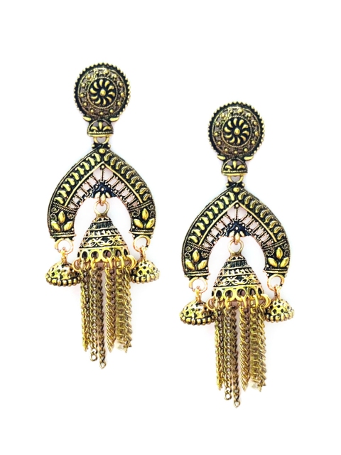 

Sia Art Jewellery Green Gold-Plated Oxidised Classic Drop Earrings