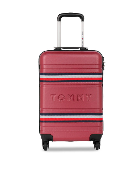 

Tommy Hilfiger Unisex Red Embossed 360-Degree Rotation Medium Trolley Suitcase
