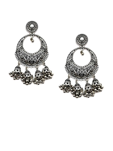 

Sia Art Jewellery Silver-Plated Oxidised Dome Shaped Drop Earrings