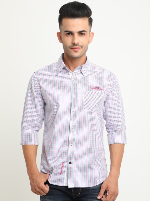 

Flyrs Club Men White & Pink Slim Fit Checked Casual Shirt