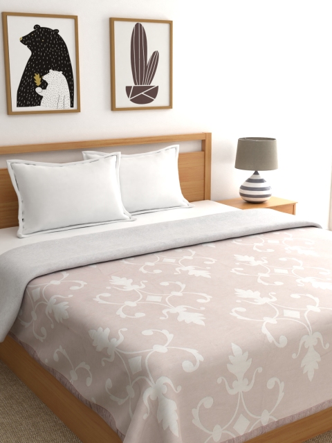 A Homes Grace Taupe & White Ethnic Motifs AC Room 300 GSM Double Bed Dohar