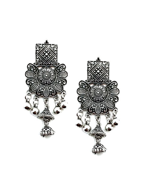 

Sia Art Jewellery Silver-Plated Oxidised Floral Drop Earrings