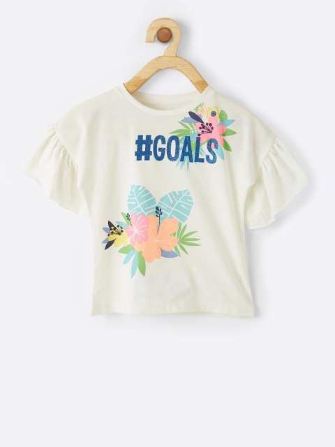 

VITAMINS Girls Off-White & Orange Floral Printed Top