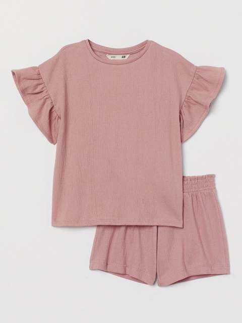 

H&M Girls Pink Solid Sustainable Crinkled Set