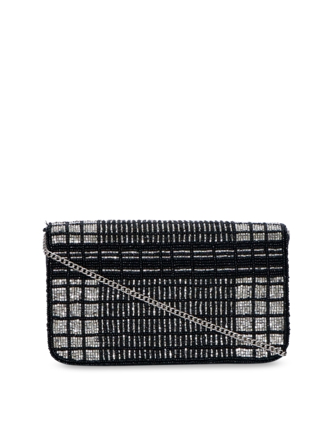 

Diwaah Black & Silver-Toned Embroidered Box Clutches