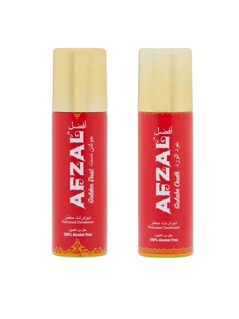 

AFZAL Unisex Pack Of Non Alcoholic Golden Dust & Gulabe Oudh Deodorants, Red