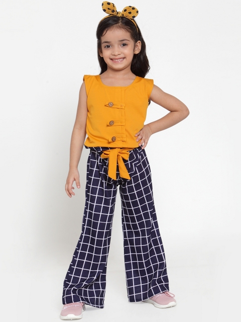 

Aarika Girls Yellow & Black Checked Basic Jumpsuit