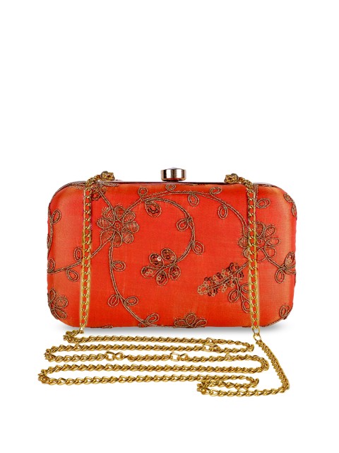 

REZZY Orange Embroidered Box Clutch