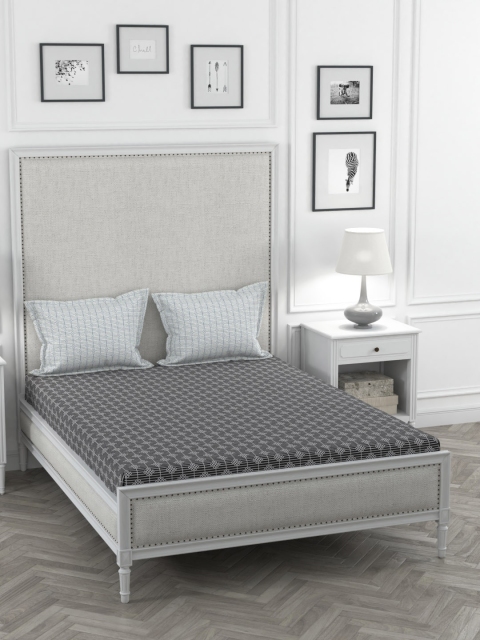 

Portico New York Charcoal & Black Ethnic Motifs 144 TC Cotton 1 King Bedsheet with 2 Pillow Covers