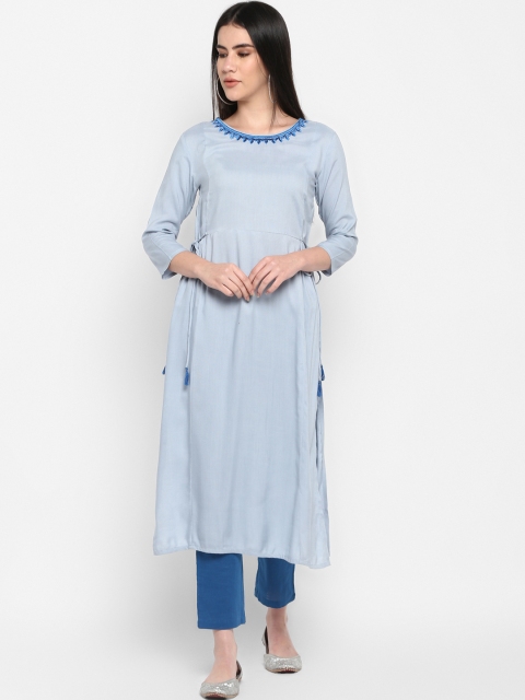Aprique FAB Women Blue Solid Straight Kurta