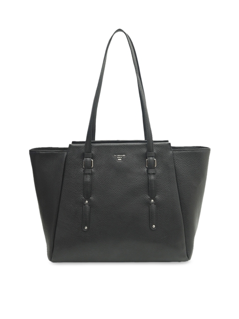 

Da Milano Black Solid Leather Shoulder Bag