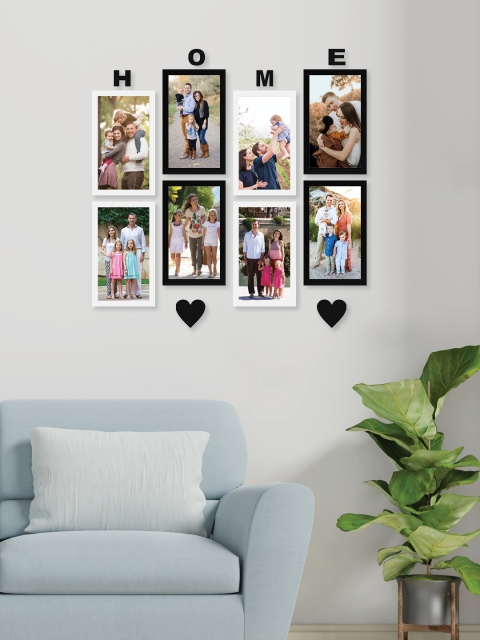 

RANDOM Set Of 8 Black & White Solid Synthetic Collage Photo Frames With Home & Heart Plaques