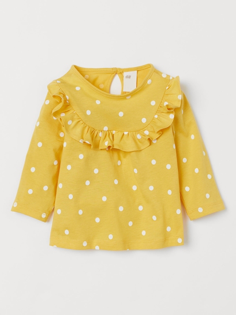 

H&M Infants Yellow & White Printed Frill-Trimmed Top