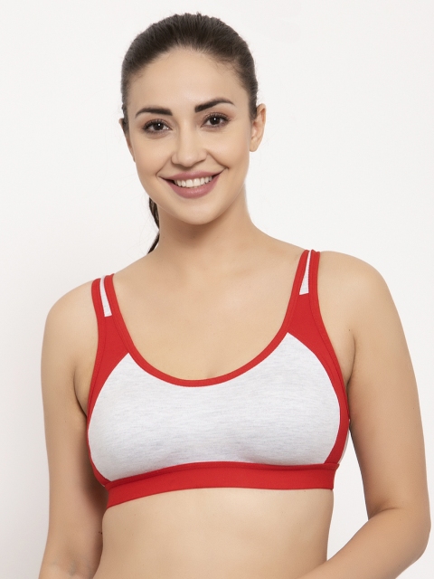 

GRACIT White & Red Colourblocked Non-Wired Non Padded Sports Bra PW16-03