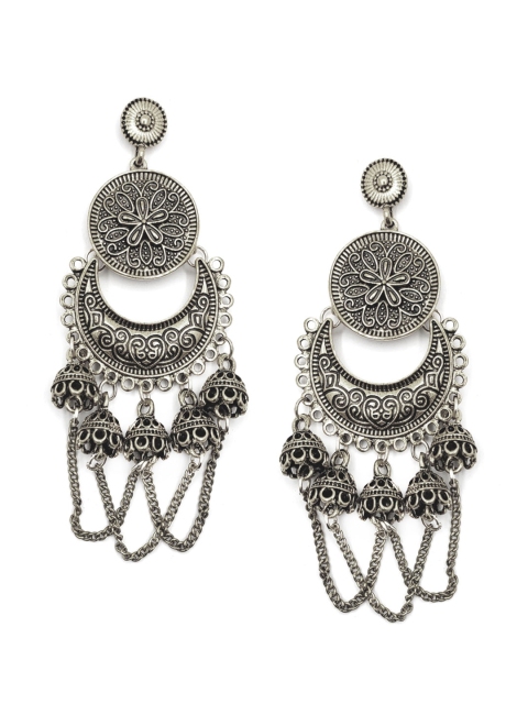 Sia Art Jewellery Silver-Plated Crescent Shaped Oxidised Drop Earrings