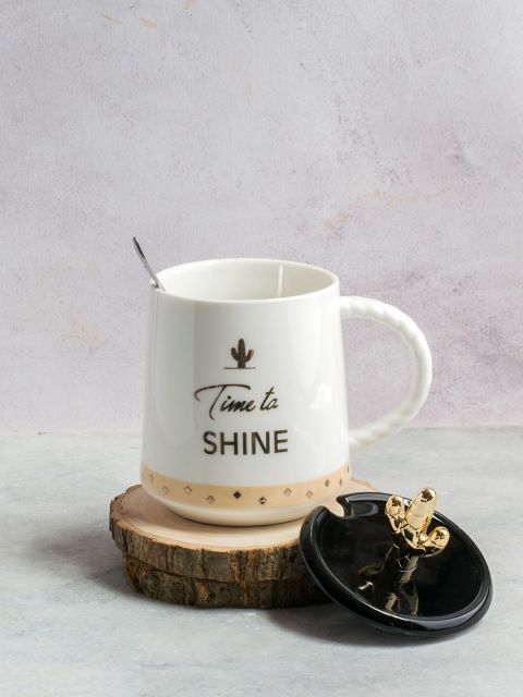 

Art Street White & Black Printed Time To Shine Ceramic Cup With Lid