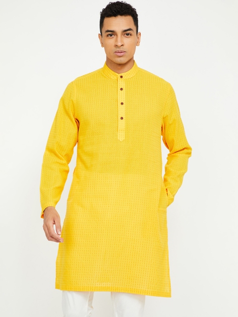 Melange by Lifestyle Men Yellow Woven Design Straight Kurta