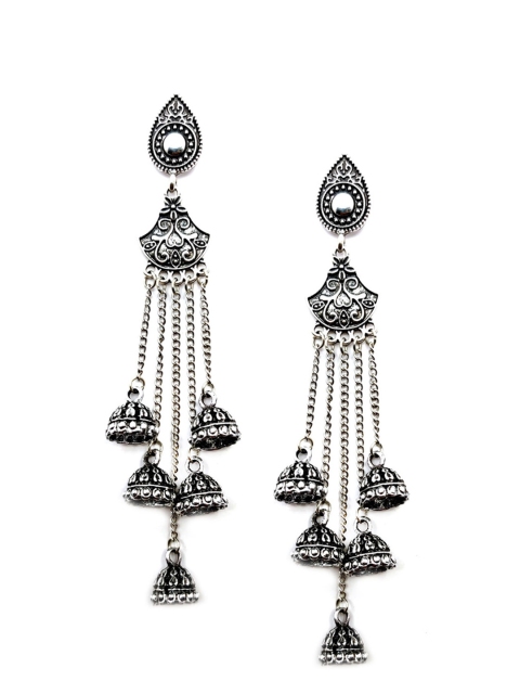 

Sia Art Jewellery Silver-Plated Oxidised Dome Shaped Drop Earrings