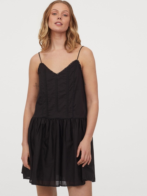 

H&M Women Black Solid Embroidered Cotton Dress
