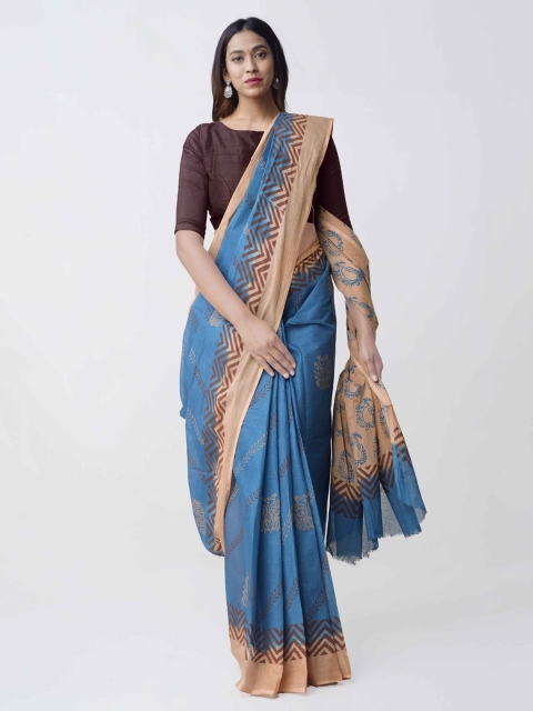 

Unnati Silks Blue & Peach-Coloured Organza Printed Kota Saree