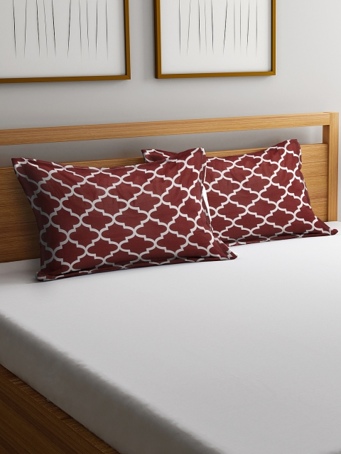 

HOSTA HOMES Set of 2 Maroon & White Abstract Printed Pillow Covers