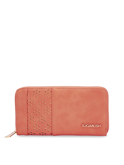 

Sugarush Women Coral Orange Embellished Zip Around Wallet