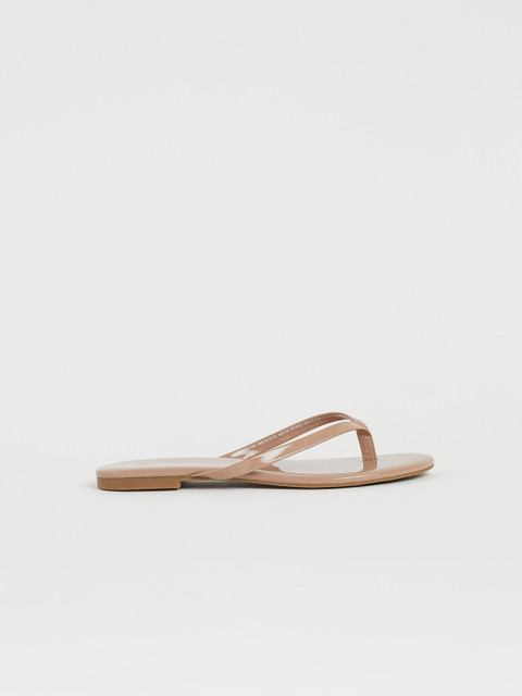 

H&M Women Beige Solid Patent Flip-Flops