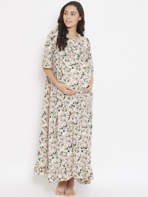 

The Kaftan Company Beige Printed Maternity Nightdress