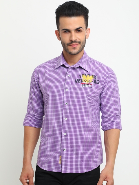 

Flyrs Club Men Lavender & White Slim Fit Checked Casual Shirt