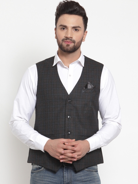 

NEUDIS Men Brown & Black Checked Waistcoat
