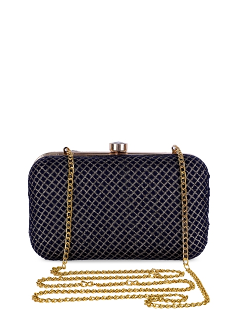 

REZZY Navy Blue & Gold Checked Clutch