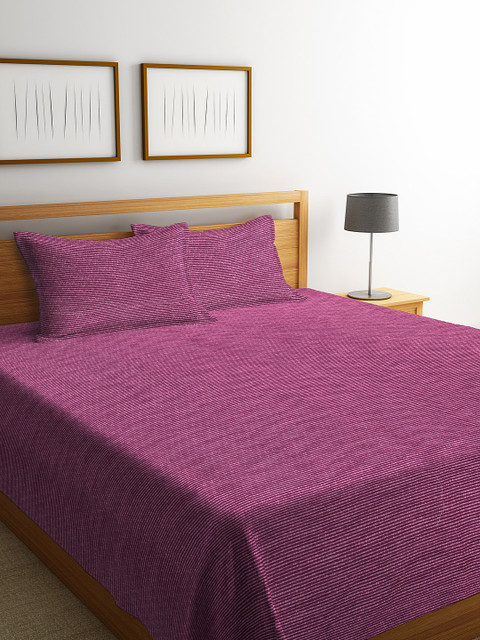 

KLOTTHE Purple Woven Design Double Bed Cover With 2 Pillow Covers