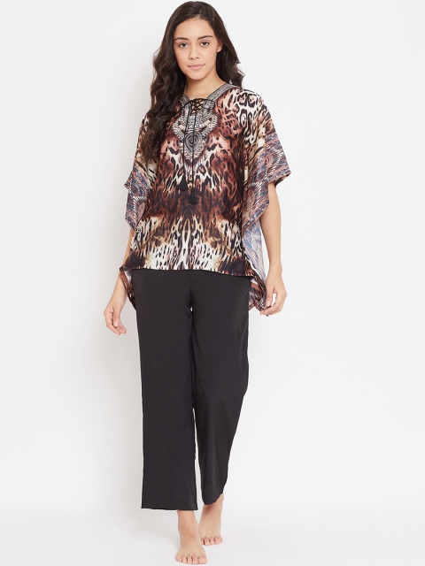 

The Kaftan Company Women Black Printed Night suit
