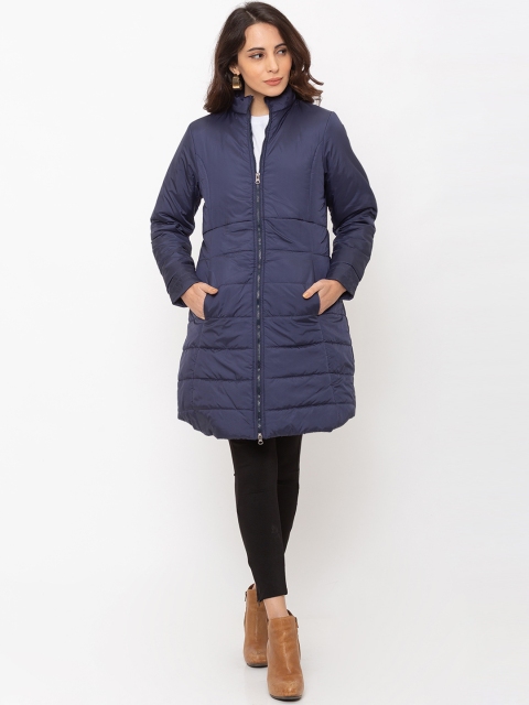 

Globus Women Navy Blue Solid Longline Overcoat