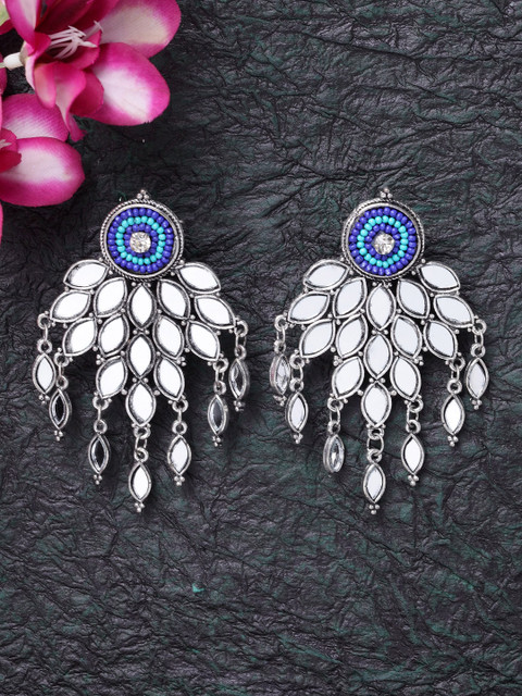 

Moedbuille Blue Floral Oxidised Handcrafted Drop Earrings