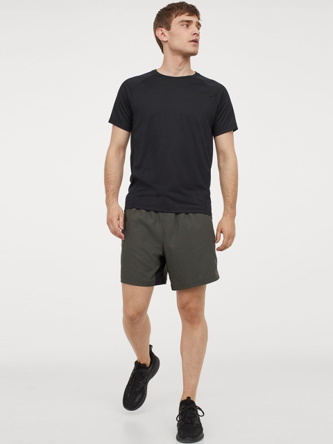 

H&M Men Olive Brown Solid Running Shorts