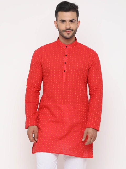 

SHOWOFF Men Red & Yellow Woven Design Straight Kurta
