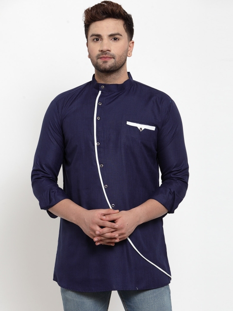 

Benstoke Men Navy Blue Solid Angrakha Kurta