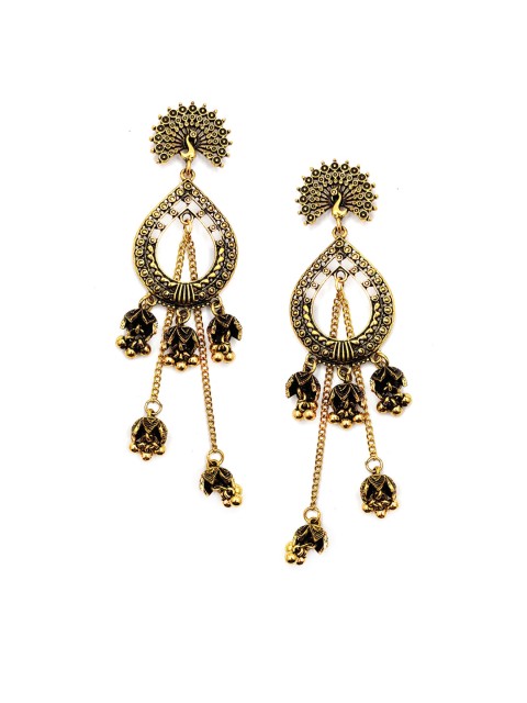 

Sia Art Jewellery Black Gold-Plated Oxidised Peacock Shaped Drop Earrings