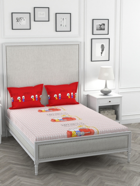 

STELLAR HOME Red Abstract 144 TC Cotton 1 Queen Bedsheet with 2 Pillow Covers