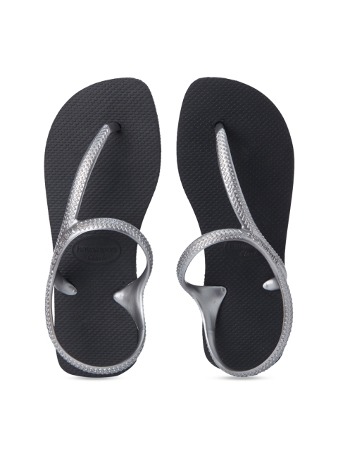 

Havaianas Women Black & Silver-Toned Solid Slip-Ons
