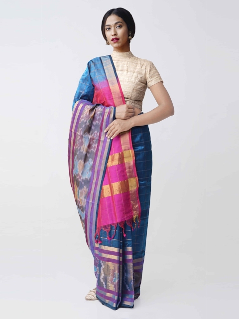

Unnati Silks Blue & Pink Woven Design Kanjeevaram Saree
