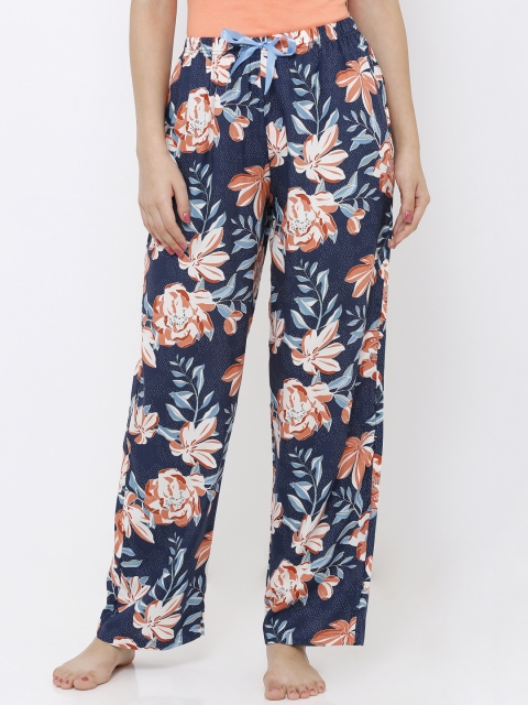 

Heart 2 Heart Women Navy Blue & Orange Floral Printed Lounge Pants