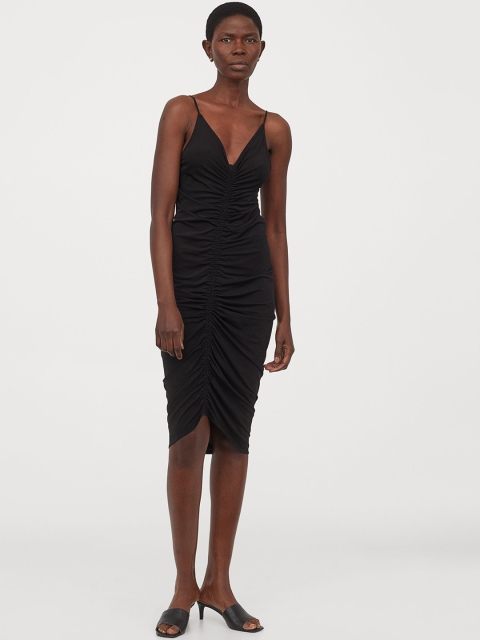

H&M Women Black Solid Draped Dress