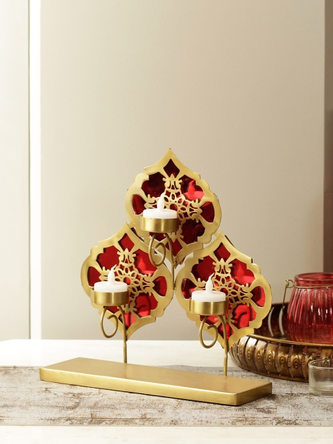 

Living Essence Mehr Red And Gold-Toned Metal & Glass Traditional Candle Holders