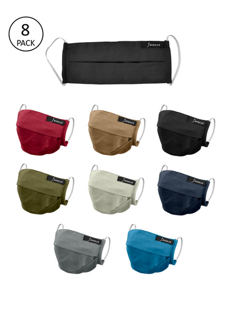 

Janasya Adults Pack Of 8 Printed 2-Ply Reusable Cloth Masks, Red