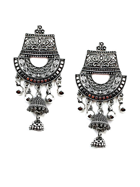 

Sia Art Jewellery Silver Geometric Oxidised Jhumkas