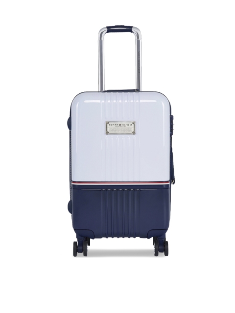 

Tommy Hilfiger Blue & White Colourblocked Hard-Sided Cabin Trolley Suitcase